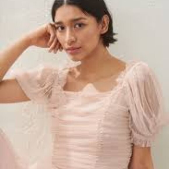 H&m pink chiffon puff sleeve top - Picture 1 of 5